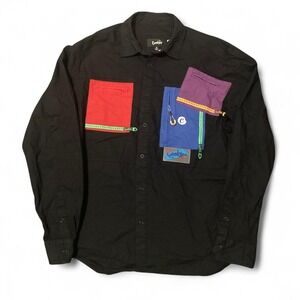 Cookies black button up‎ utility zip shirt colorful nylon size M/21